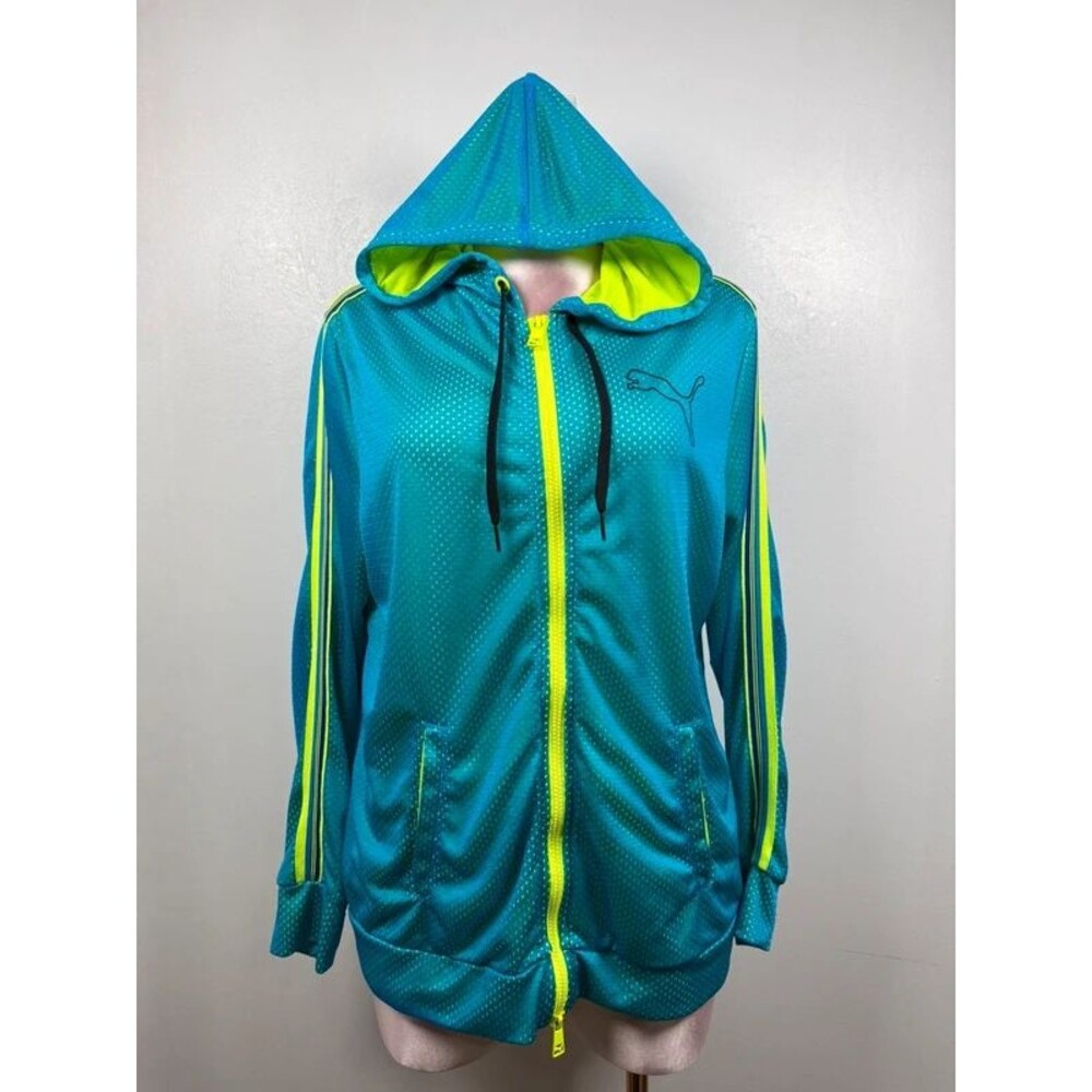 PUMA Blue Neon Green Zip Hoodie Jacket XL